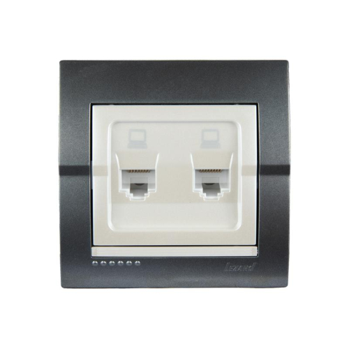 Розетка компьютерная 2-м СП Deriy RJ45 темн. сер./жемчуж./бел. метал. LEZARD 702-2930-141