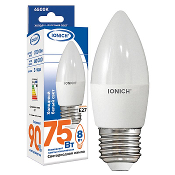 Лампа светодиодная ILED-SMD2835-C37-8-720-220-6.5-E27 (1308) IONICH 1539