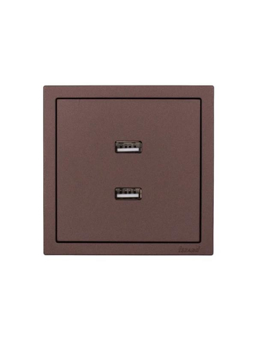 Розетка 2-м СП ZIMA IP20 USB механизм шоколад LEZARD 704-7388-192