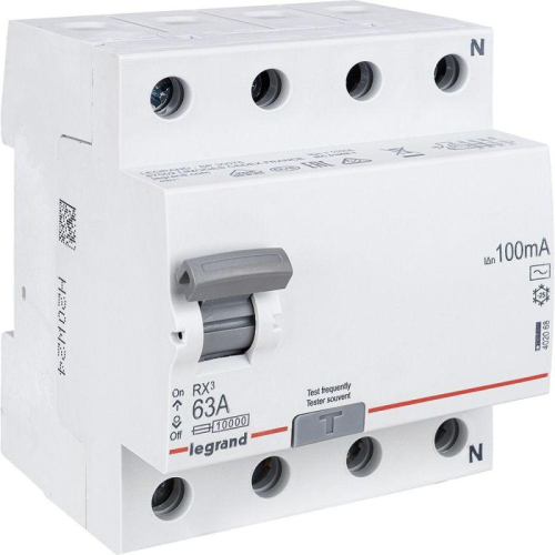 Выключатель дифференциального тока (УЗО) 4п 63А 100мА тип AC RX3 ИЭК Leg 402068
