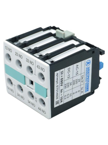 Блок-контакт 3RH1921-1FA40 4НО для контакторов типоразмеров S0…S12 фронтальный винт. клеммы IP20 Электротехник ET014828