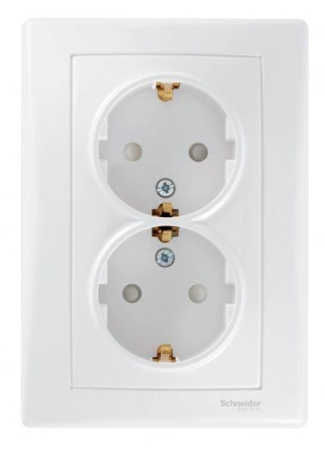 Розетка 2-м СП Sedna 16А IP20 250В с заземл. защ. шторки бел. SchE SDN3000721