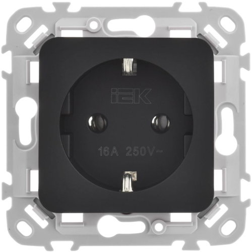 Розетка СП FLITE РС11-1-ФлЧ 16А с заземл. без защ. шторок безвинтовое крепление механизм черн. IEK FI-R11-16-1-K02