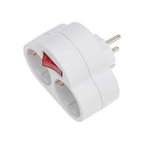 Разветвитель 2-м 16А с выключателем с заземл. защ. шторки бел. Rexant 11-1085