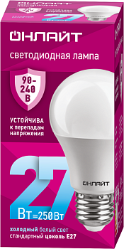 Лампа светодиодная 90 408 OLL-A60-27-230-6.5K-E27 27Вт грушевидная 6500К E27 90-240В PRO ОНЛАЙТ 90408