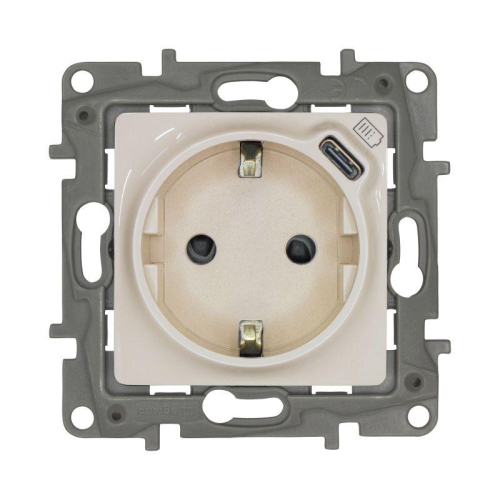 Розетка USB C Etika 16А 250В 1500мА 7.5Вт с заземл. защ. шторки безвинт. зажимы сл. кость IEK 672388