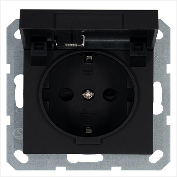 Розетка 1-м Shuko 16А IP20 с заземл. защ. шторки с крышкой механизм черн. матов. soft touch Jasmart G5505PB