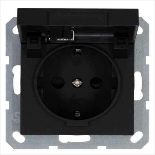 Розетка 1-м Shuko 16А IP20 с заземл. защ. шторки с крышкой механизм черн. матов. soft touch Jasmart G5505PB