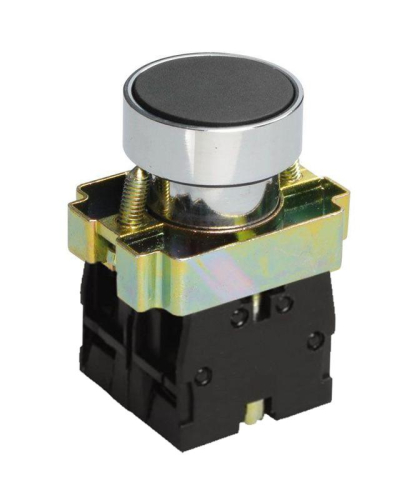 Выключатель кнопочный LAY5-ВА25 без подсветки 1НО+1НЗ цилиндр хром d22мм черн. Электротехник ET012084