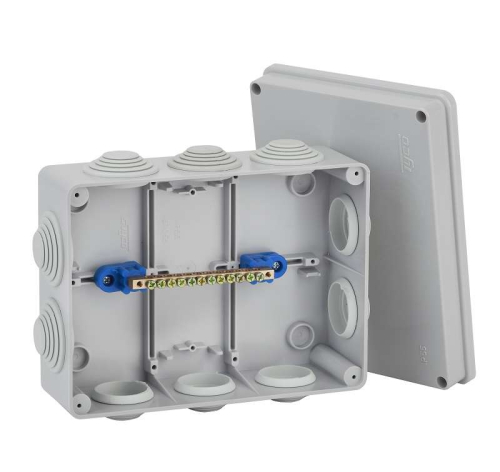 Коробка распределительная ОП 200х140х75мм 10 вводов IP55 сер. Ruvinil 67055УП