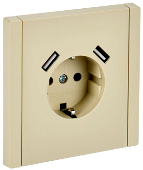 Розетка FORTE&PIANO FP445 16А USB A+A 3.1А с заземл. защ. штроки винт. крепл. ваниль IEK FP-R14-16-U21-D31-K10