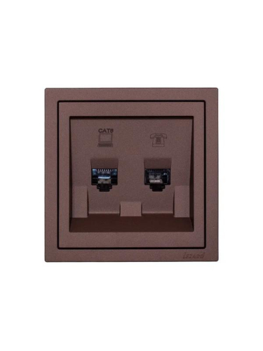 Розетка компьютер+телефон СП ZIMA IP20 с модулем Cat 6 шоколад LEZARD 704-7388-144