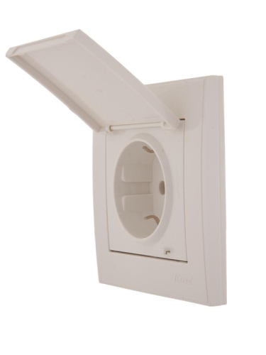 Розетка 1-м СП Rain с заземл. с защ. крышкой керамика бел. LEZARD 703-0202-123