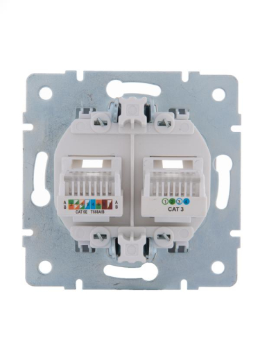 Розетка компьютерная + телефонная 2-м СП Karina RJ45 + RJ11 механизм бел. LEZARD 707-0288-143