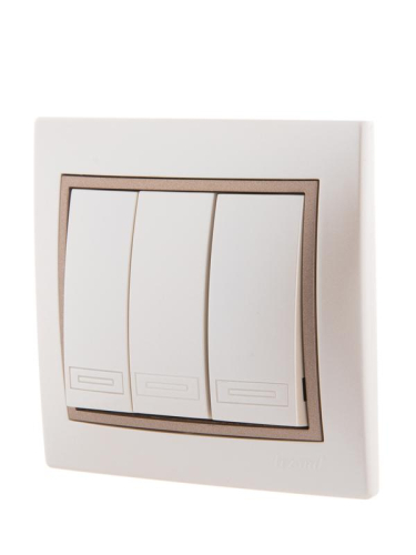 Выключатель 3-кл. СП Mira 10А жемчуж./бел./свет. корич. метал. LEZARD 701-3031-109