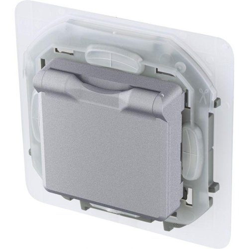 Розетка 1-м СП Inspiria 16А IP44 250В 2P+E защ. шторки с крышкой немецк. стандарт алюм. Leg 673742