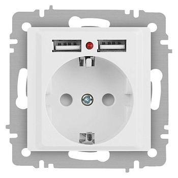 Розетка Accent 6-410-01М P+E Schuko со шторками 16А-250В + 2хUSB IP20 СУ бел. матов. Intro Б0063691