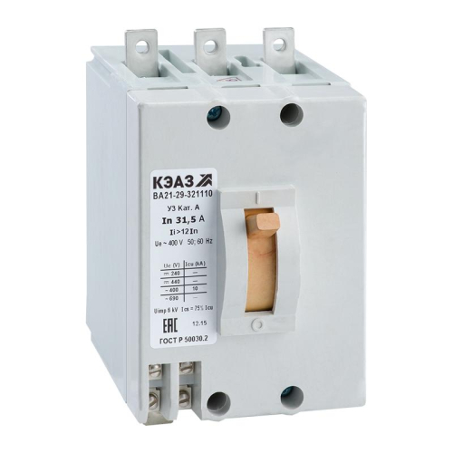 Выключатель автоматический 31.5А 6Iн ВА21-29-342810 У3 400AC НР12AC/DC З/П КЭАЗ 331112