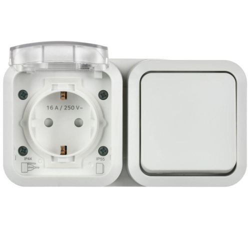 Блок ОП розетка + выключ. горизонт. TORS 16А IP55 TS342 бел. IEK TS-G10-6-55-V-K01