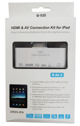 Адаптер AV 6 в 1 для iPhone 4/4S на HDMI USB microSD SD 3.5мм microUSB 40-0103