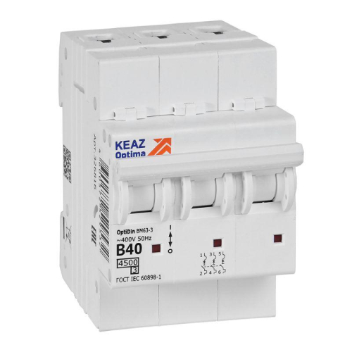 Выключатель автоматический модульный 3п B 40А 10кА OptiDin BM63-3B40-4.5-УХЛ3 КЭАЗ 329523