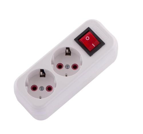 Колодка удлинителя 2-м без заземл. 16А IP20 Lila с выкл. LEZARD 720-0200-202