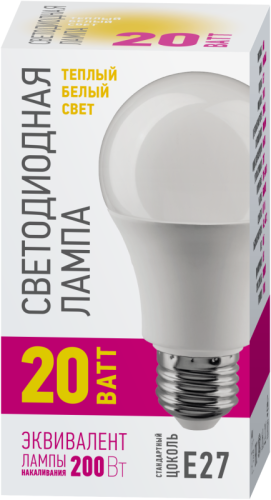 Лампа светодиодная 90 443 OLL-A60-20-230-2.7K-E27-PROMO 20Вт грушевидная 2700К E27 220-240В ОНЛАЙТ 90443