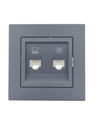 Розетка компьютерная + телефонная 2-м СП Vesna механизм графит LEZARD 742-3488-143