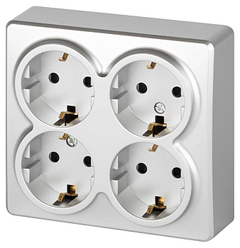 Розетка 4-м ОП Эксперт 11-2211-03 16А IP20 250В 4х2P+E Schuko с заземл. защ. шторки алюм. Эра Б0063022