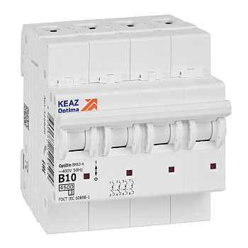 Выключатель автоматический модульный 4п B 10А OptiDin BM63-4B10-4.5-УХЛ3 КЭАЗ 329527
