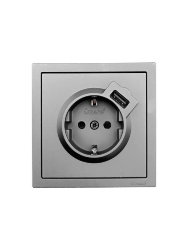 Розетка 1-м СП ZIMA IP20 + USB с заземл. механизм сер. матов. LEZARD 704-7488-181