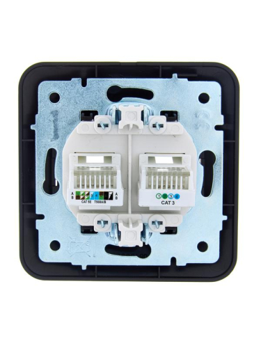 Розетка компьютерная+телефонная 2-м СП ASTI RJ45 + RJ11 в сборе черн. бархат LEZARD 7081-4242-143