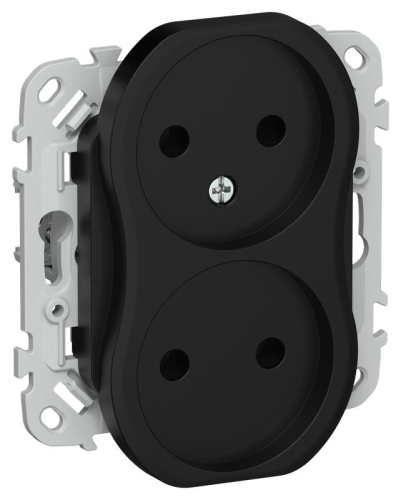 Розетка 2-м СП FLITE РС02-1-ФлЧ 10А без заземл. без защ. шторок безвинтовое крепление механизм черн. IEK FI-R20-10-1-K02