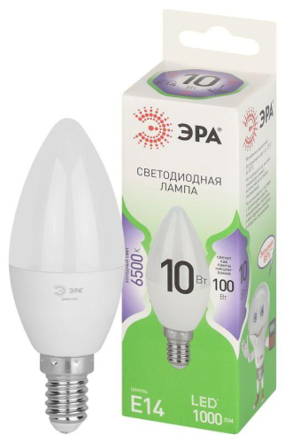 Лампа светодиодная GREEN LINE B35-10W-865-E14 GL 10Вт свеча 6500К свет холод. E14 Эра Б0067095