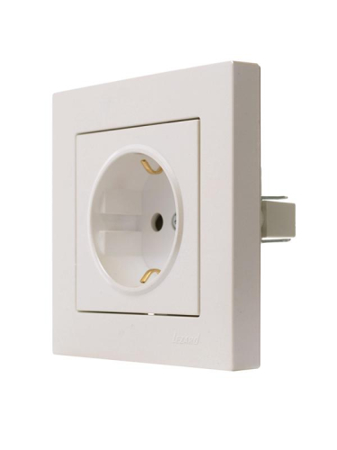Розетка 1-м СП Vesna с заземл. защ. шторки ПБТ механизм жемчуж./бел. перламутр LEZARD 742-3088-124B