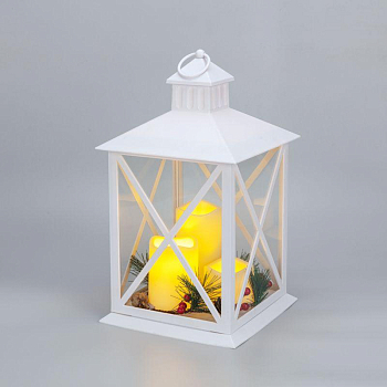 Фонарь декоративный (фигура) с тремя свечами бел. корпус 24х24х40см тепл. бел. Neon-Night 513-071