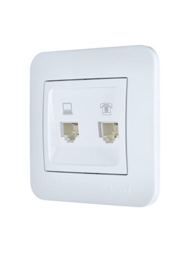 Розетка компьютерная+телефонная 2-м СП ASTI RJ45 + RJ11 в сборе бел. LEZARD 7081-0202-143