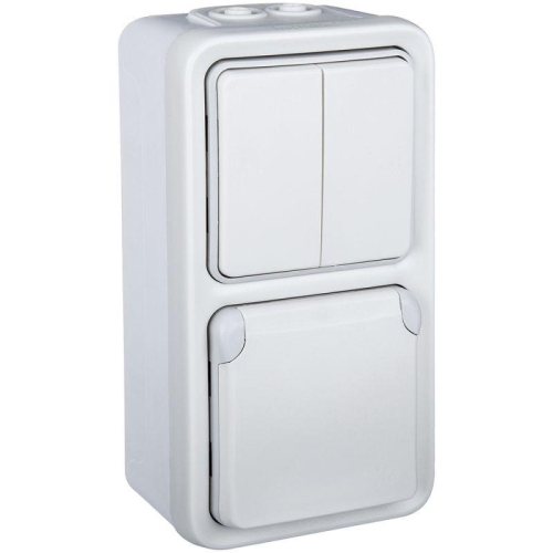 Розетка 1-м СП Plexo 16А IP55 250В 2P+E с заземл. с крышкой немецк. стандарт винт. клеммы бел. Leg 069869