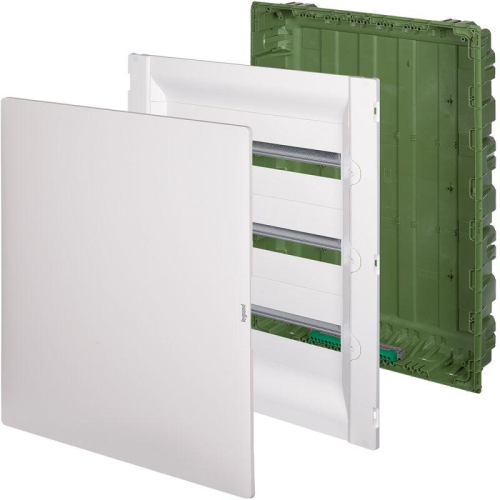 Щиток распределительный СП Practibox3 IK 07 3 рейки 54мод. с клеммник. заземл. IP40 бел. дверь Leg 401718