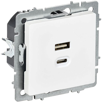 Розетка СП BRITE USB A+C 45Вт высокоск. заряд. РЮ11-2-БрАБ арктич. бел. IEK BR-U22-045-K91