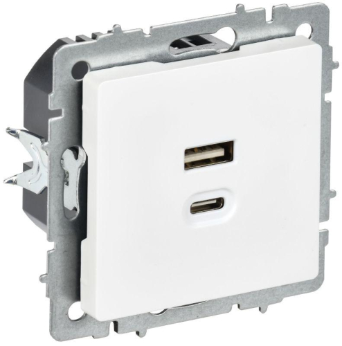 Розетка СП BRITE USB A+C 45Вт высокоск. заряд. РЮ11-2-БрАБ арктич. бел. IEK BR-U22-045-K91