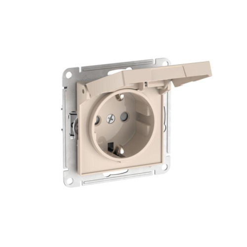 Розетка AtlasDesign 16А IP20 с заземл. защ. шторки с крышкой быстрозажим. клем. механизм беж. SE ATN000246S