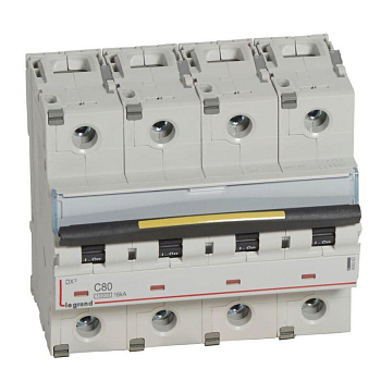 Выключатель автоматический модульный 4п C 80А 16кА DX3 10000 6мод. 400В Leg 409362