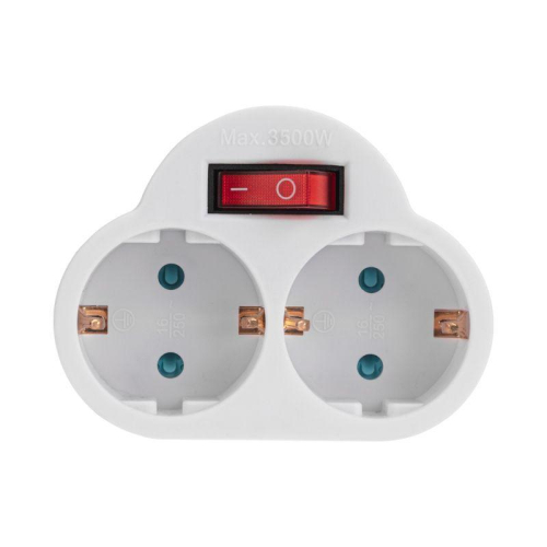 Разветвитель 2-м 16А с выключателем с заземл. защ. шторки бел. Rexant 11-1085