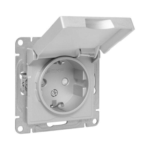 Розетка СП Эпика 16А IP44 с заземл. защ. шторки с крышкой механизм алюм. EKF UP1-SOA-111-44