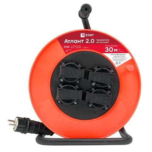Удлинитель на катушке 4х30м с заземл. 16А IP44 Гефест 2.0 3.5кВт КГ 3х1.5 PROxima EKF UKA02-16-315R-4-30-IP44