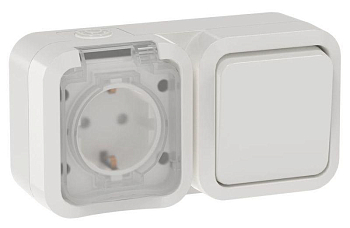 Блок ОП розетка + выключ. горизонт. TORS 16А IP55 TS342 бел. IEK TS-G10-6-55-V-K01