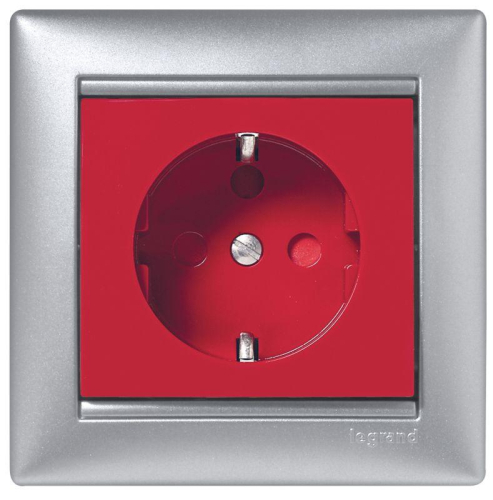 Механизм розетки 1-м СП Valena 16А IP20 с заземл. немецк. стандарт с механич. блокировк. на винтах красн. Leg 774327