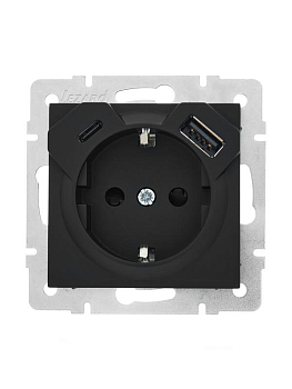 Розетка 1-м СП Vesna с заземл. с заряд. устройством USB + тип C механизм черн. бархат LEZARD 742-4288-181TC