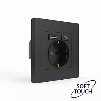 Розетка 1-м СП Pixel с заземл. с 2-мя заряд. устр. USB тип A+C IP20 механизм карбон TOKOV ELECTRIC TKE-PX-R1U2AC-C14
